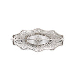 10k White Gold Genuine Natural Rock Crystal Quartz Diamond Filigree Pin (#J5597)