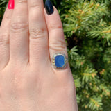 10k White Gold Filigree Genuine Natural Blue Onyx Ring w/ Gold Accents (#J6601)