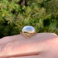 14k Yellow Gold High Dome Genuine Natural Moonstone Ring Handwrought (#J6495)