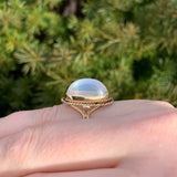14k Yellow Gold High Dome Genuine Natural Moonstone Ring Handwrought (#J6495)