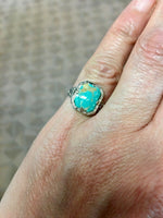 Art Deco 14k White Gold Genuine Natural Turquoise Filigree Ring (#J5216)