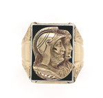 10k Yellow Gold Men's Double Warrior Gold Cameo Ring Black Enamel (#J6181)