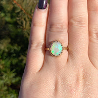 14k Yellow Gold 1.80 Carat Australian Genuine Natural Opal Ring Size 7 (#J6572)