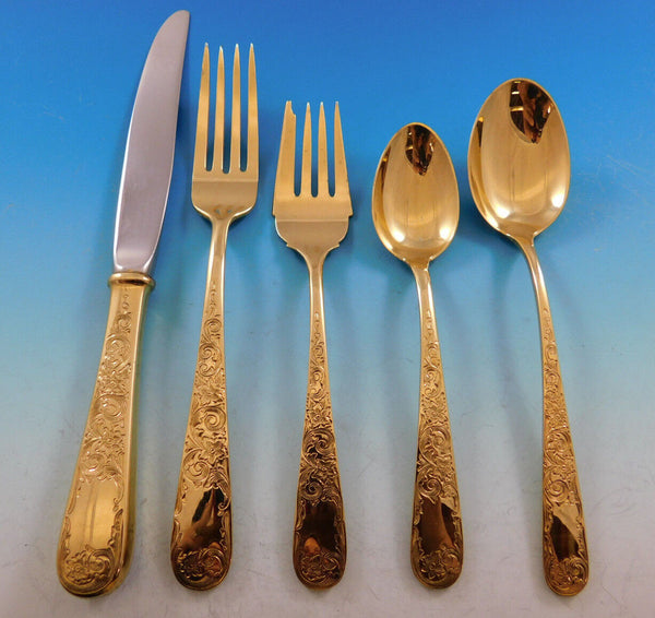 Old Maryland Engraved by Kirk Vermeil Sterling Silver Flatware Set Service 47 pc