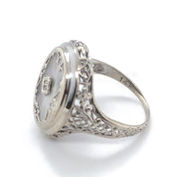 14k White Gold Genuine Natural Filigree Rock Crystal Diamond Ring (#J6206)