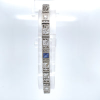 14k Gold Filigree Diamond Bracelet Art Deco 6 3/4" w/Lab-Created Sapphire #J6203