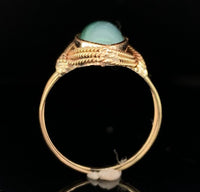 10k Yellow Gold Handwrought Genuine Natural Moss Agate Ring Size 5 (#J6580)