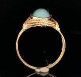 10k Yellow Gold Handwrought Genuine Natural Moss Agate Ring Size 5 (#J6580)