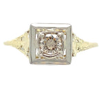 14k Gold Art Deco Filigree Ring w/Champagne Genuine Natural Diamond (#J6811)