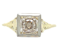 14k Gold Art Deco Filigree Ring w/Champagne Genuine Natural Diamond (#J6811)