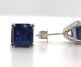 Platinum 4.05 Carat TW Blue Genuine Natural Sapphire Stud Earrings (#J7518)