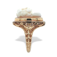 10k Gold Filigree Ring with 3-D High Relief Genuine Natural Shell Cameo (#J7272)