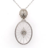 14k Gold Art Deco Genuine Natural Rock Crystal Quartz Diamond Pendant (#J5603)