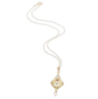 10k Yellow Gold Diamond Lavaliere Pendant with Pearl Drop and 14k Chain (#J6973)