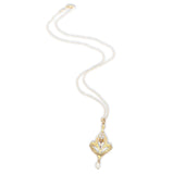 10k Yellow Gold Diamond Lavaliere Pendant with Pearl Drop and 14k Chain (#J6973)