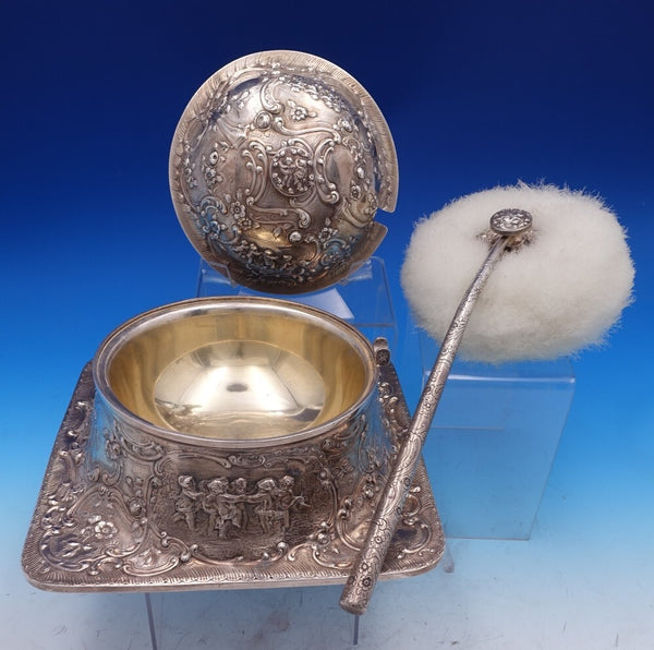 Louis XV Sterling Silver Powder Puff Vanity Base Cupids c1890 Rare Huge (#8376)