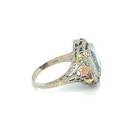 10k Tri-Color Gold 3.28ct Genuine Natural Aquamarine Filigree Ring (#J5336)