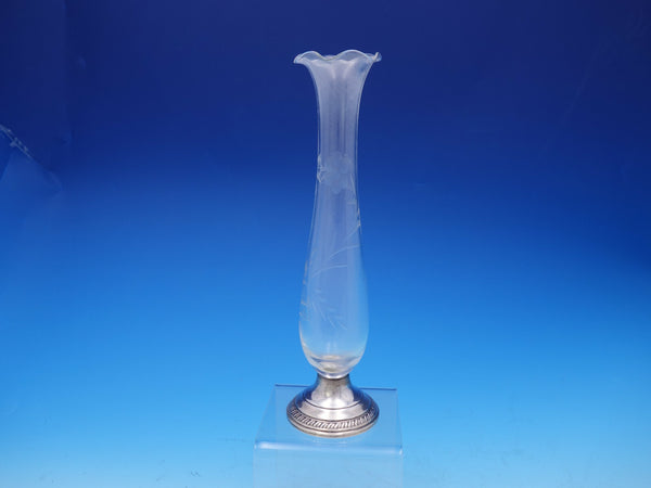 Gadroon by Crown Sterling Silver Vase w/Etched Glass 10 1/2" Vintage (#3627)