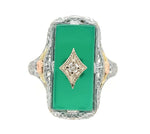 10k Gold Filigree Ring with Genuine Natural Green Onyx and Diamond Accent #J6597