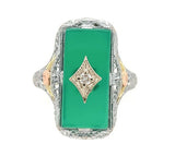 10k Gold Filigree Ring with Genuine Natural Green Onyx and Diamond Accent #J6597