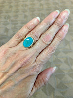 14k Yellow Gold Art Deco Teal Genuine Natural Turquoise Filigree Ring (#J5198)