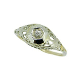 Art Deco 14k White Gold Genuine Natural Diamond Filigree Ring .05ct (#J3294)