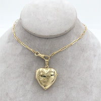 14k Yellow Gold Heart Locket Engraved Clover Elongated Chain Swivel Clasp #J7185