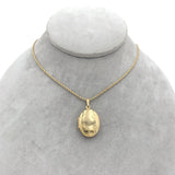 14k Yellow Gold Oval Locket with Engraved Flowers on Wheat Chain 18" (#J7183)