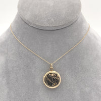 10k Yellow Gold Small Round Engraved Locket with 14k Chain Jewelry (#J6525)