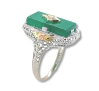 10k Gold Filigree Ring with Genuine Natural Green Onyx and Diamond Accent #J6597