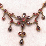 Genuine Natural Bohemian Garnet Necklace with Floral Drops (#J4816)