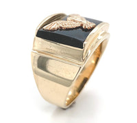 14k Yellow Gold Men's Genuine Natural Black Onyx Ring with Eagle Size 14 #J6533