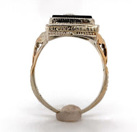 14k White Gold Genuine Natural Onyx Filigree Ring with Diamond Jewelry (#J6208)