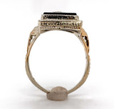 14k White Gold Genuine Natural Onyx Filigree Ring with Diamond Jewelry (#J6208)