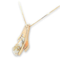 14k Yellow Gold Pendant w/Genuine Natural Gold Vein Quartz and Diamonds (#J6670)