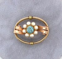 10k Retro Blue Zircon Pin Rose and Yellow Gold (#J5473)