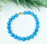 Fine 8mm Ithaca Peak Blue Genuine Turquoise Bead Bracelet w/Lobster Clasp #J7234