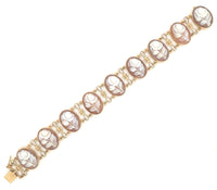 14k Yellow Gold Genuine Natural Shell Cameo Bracelet with Carved Roses (#J6895)