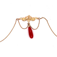 14k Yellow Gold Nouveau Iris Genuine Natural Coral Festoon Necklace (#J4850)