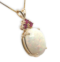 14k Gold Oval 13.89 Carat Australian Genuine Natural Opal Pendant Rubies #J6715