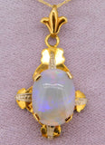 Vintage 18k Oval Genuine Natural Opal with 14k Chain (#J3908)