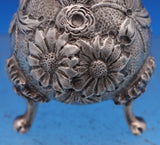 Repousse by Kirk Sterling Silver Open Salt Pepper Shaker & Spoon Set 3-pcs #8365