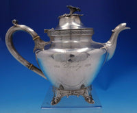 MW Galt Brothers Coin Silver Tea Pot Greek Key Border 3-D Flower Finial (#3924)