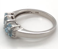 14k White Gold Three Stone Genuine Natural Aquamarine Ring with Diamonds (#J279)