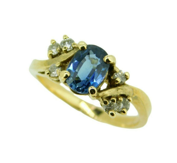 14k Gold 1.35 Carat Blue Genuine Natural Sapphire and Diamond Ring (#J403)
