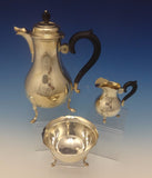 Jezler Swiss .800 Silver Tea Set 3pc w/Ebony Handles & Finial Modernism #0451