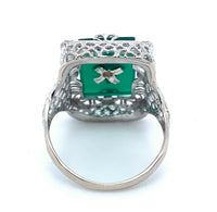 10k White Gold Filigree Genuine Natural Chrysoprase and Diamond Ring (#J4979)