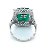 10k White Gold Filigree Genuine Natural Chrysoprase and Diamond Ring (#J4979)