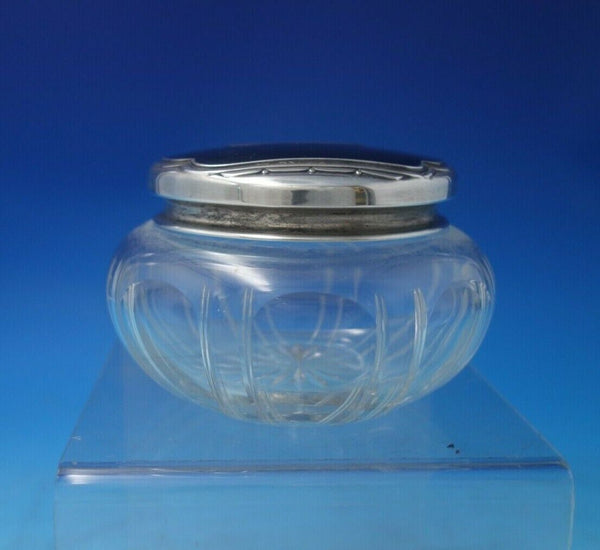Sterling Silver Cut Crystal Enamel Dresser Jar Deco Style 4 1/4" x 3" (#6050)