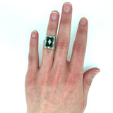 10k White Gold Filigree Genuine Natural Chrysoprase and Diamond Ring (#J4979)